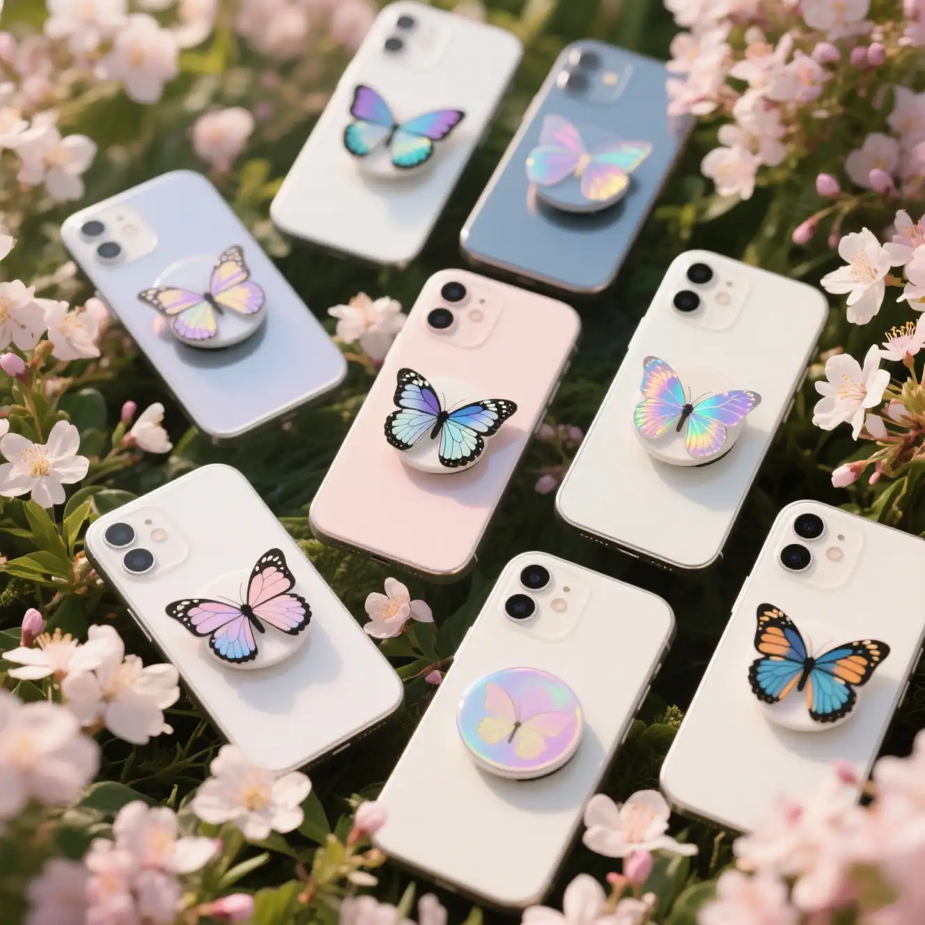 butterfly popsocket designs on phones with flowers