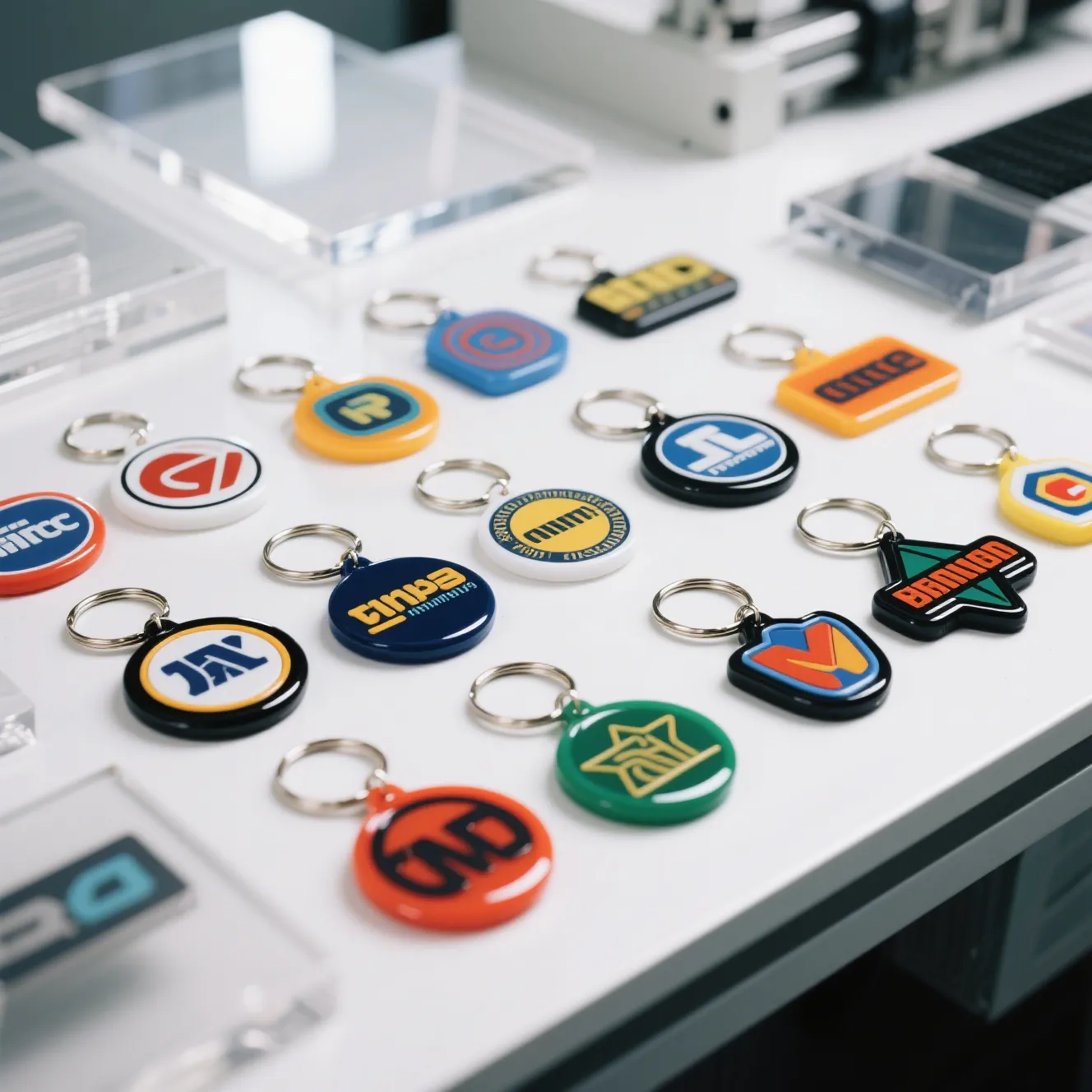 Custom epoxy keychains crafted by a top epoxy keychain manufacturer showcasing vibrant designs and quality