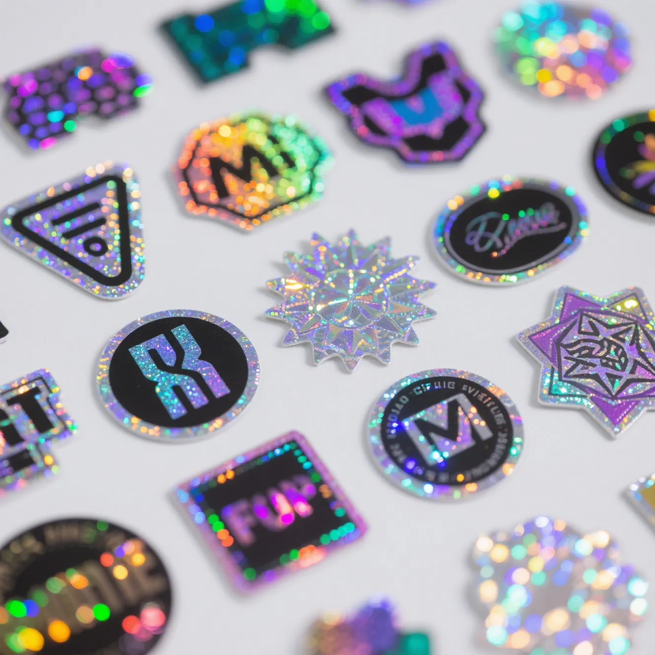 A stunning collection of custom glitter stickers with personalized designs for branding and crafts.