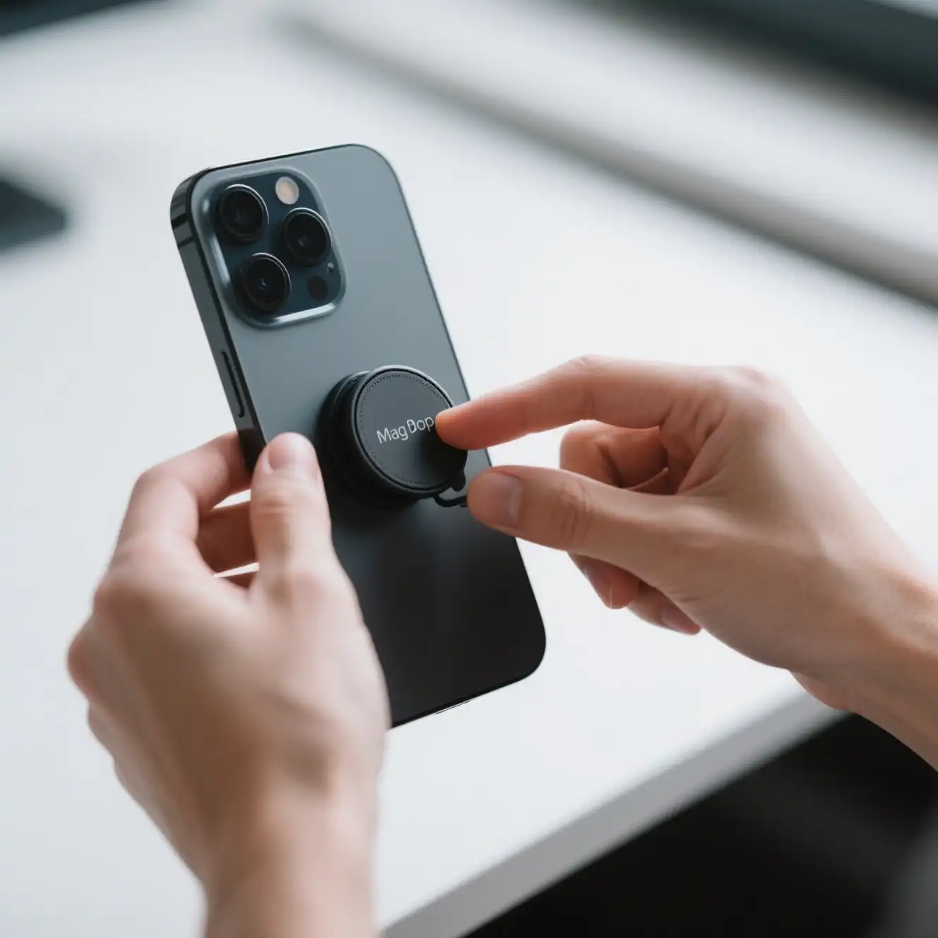A person demonstrates how to remove MagSafe PopSocket safely from a phone.