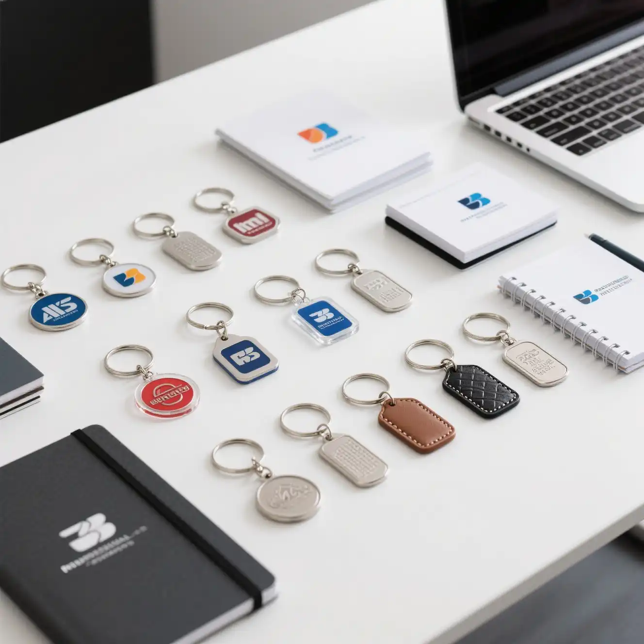 A collection of high-quality promotional keychains with logo for business marketing.