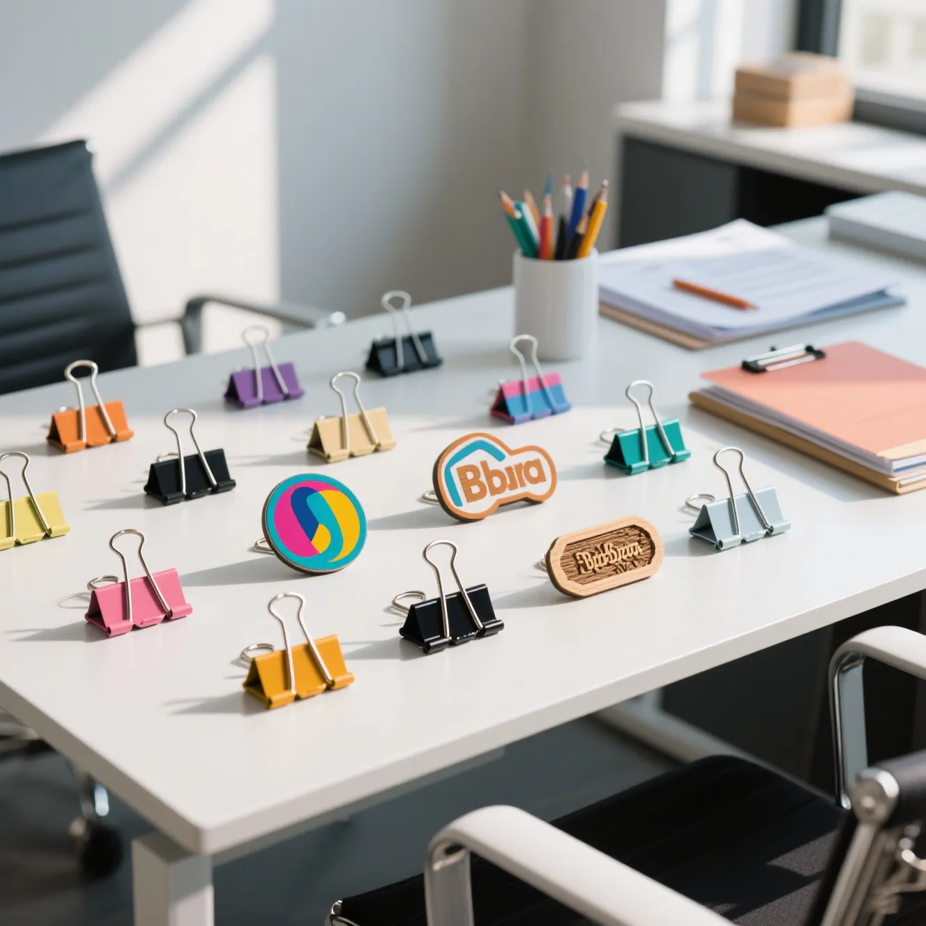 A stunning collection of binder clips crafted by a custom binder clips manufacturer with personalized designs for branding and gifts
