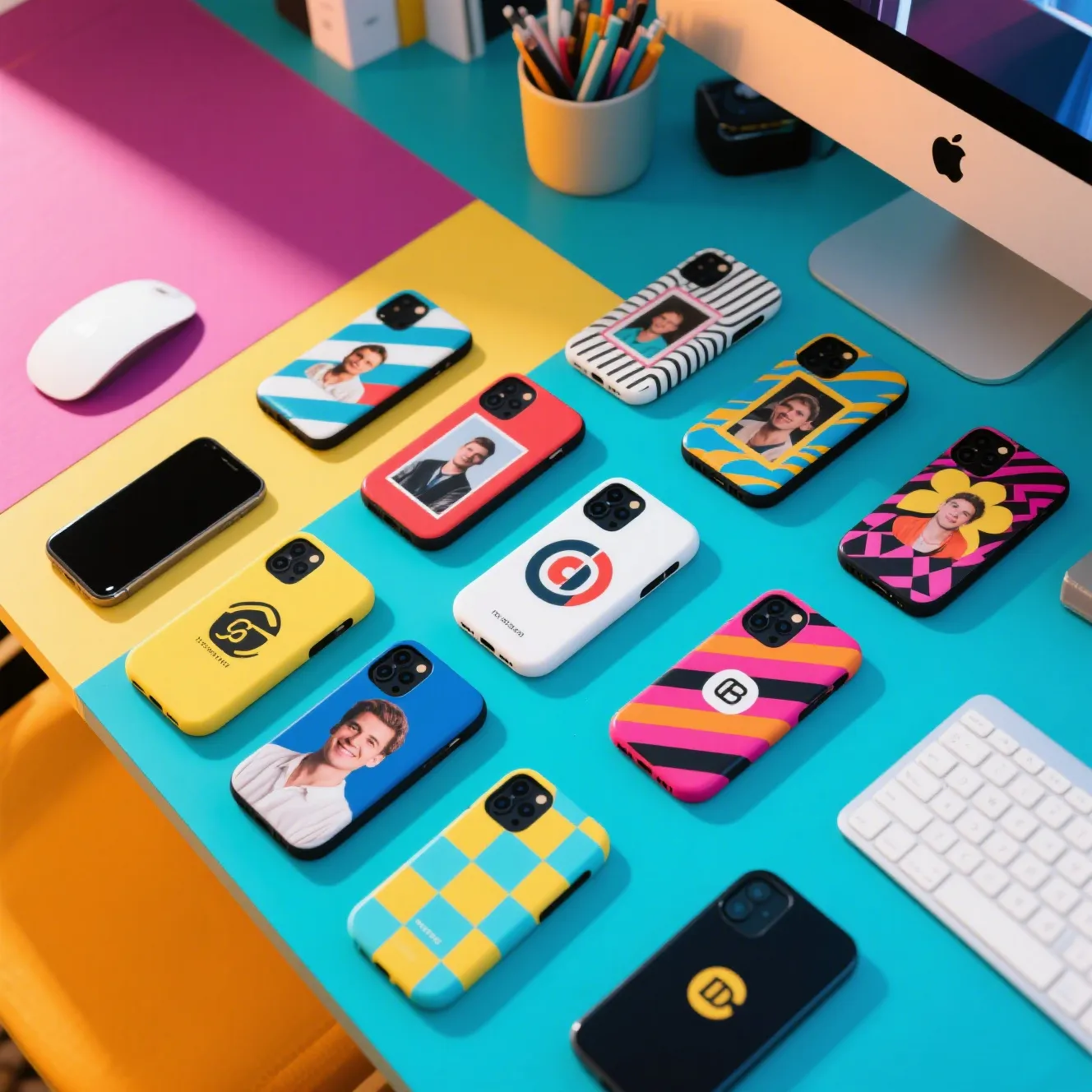 A stunning collection of custom phone cases showcasing personalized designs and vibrant styles.