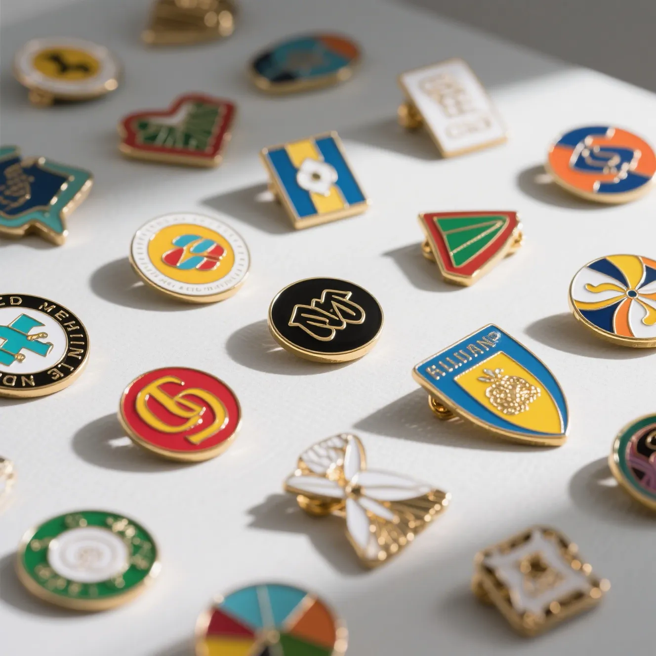 A stunning collection of customized metal enamel pin designs with personalized artwork for branding and gifts.