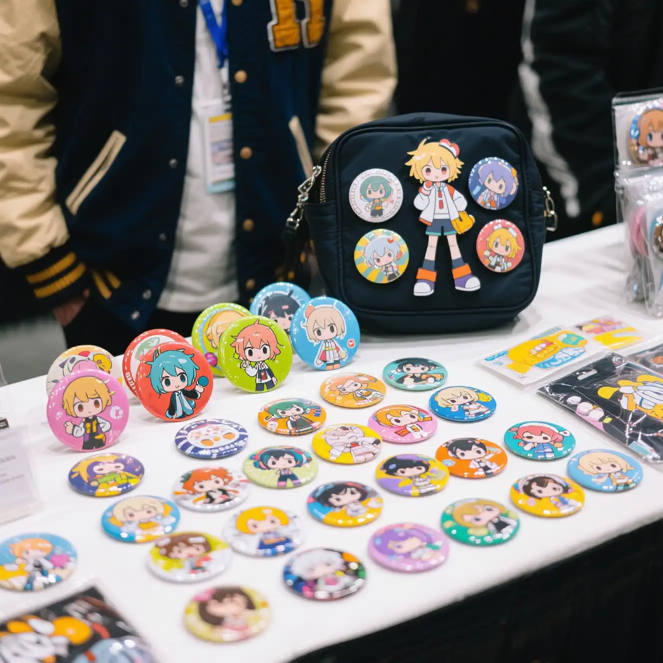 anime buttons collection at convention